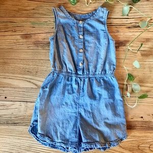 Soft blue cotton denim girls romper 5T